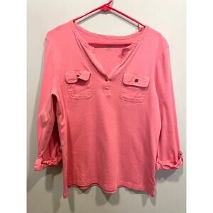 Charter Club Luxury Pima Cotton Coral/Salmon Shirt Womens XL 3/4th Sleeve